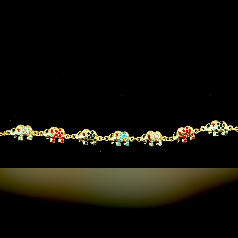 Gold tone and multicolored elephants bracelet